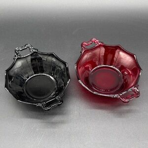 Martinsville Cambridge Ruby Red & Black Amethyst Glass Small Bowls Candy Dish